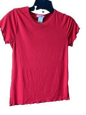 Grumpy & Gorgeous Womens Red Ribbed Lettuce-Hem Top Size Small
